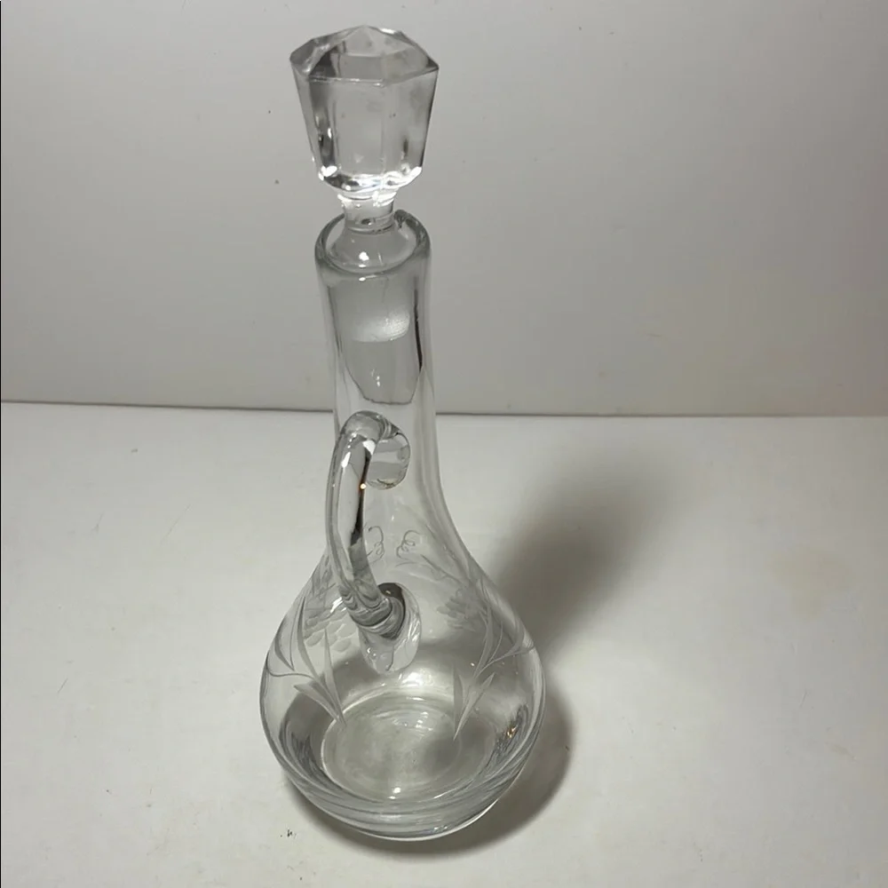Vintage Etched Clear Glass Decanter with Stopper